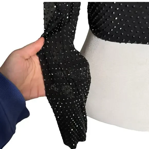 Self Portrait Mesh Rhinestone Embellished Cropped Top 0 - Picture 7 of 13